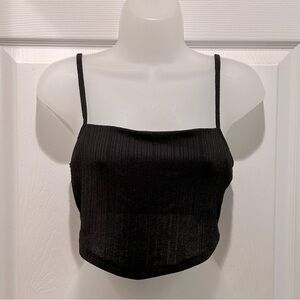 Blashe Women’s Black Crop Top Tie Back Adjustable Spaghetti Straps Sz Small